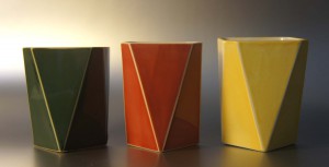 ceramic hack vases orange green yellow 