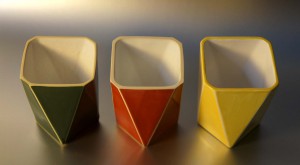 ceramic hack vases orange green yellow 